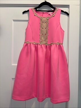 Lilly Pulitzer Hot Pink Sleeveless Dress with Gold Trim